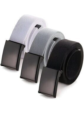 Cut To Fit Canvas Web Belt Size Up to 52" with Flip-Top Black Military Buckle